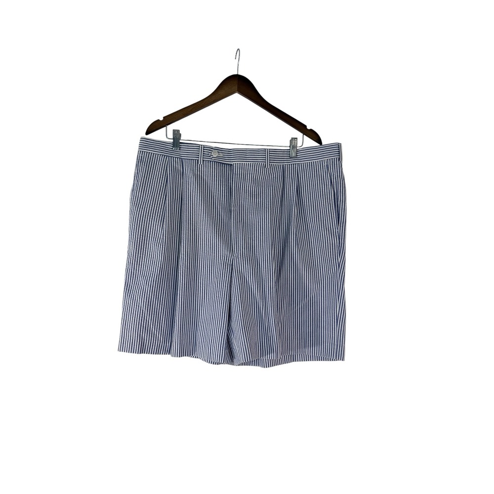 J. McLaughlin Ascot Seersucker Shorts Mens 40 Blue White Striped Pleated USA New